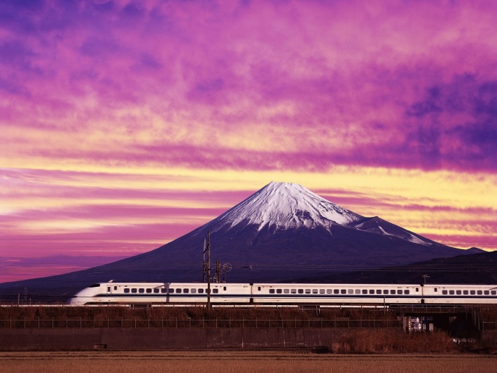 Shinkansen Bullet Train and Mount Fuji, Japan