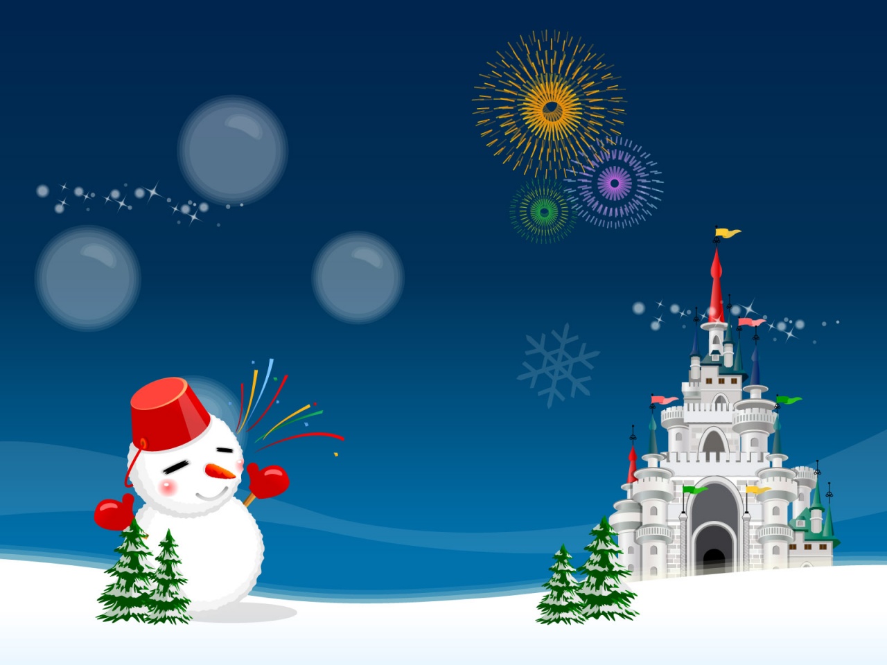 Christmas Night, Snowman, Fireworks