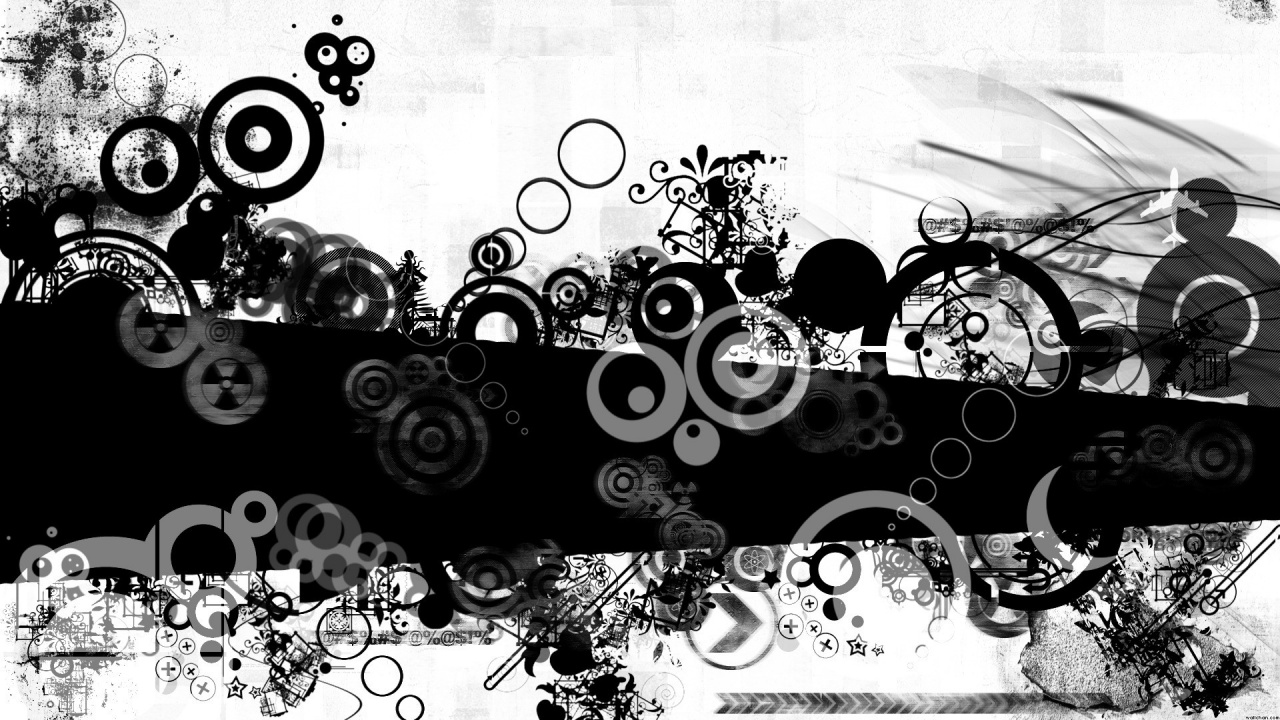 Abstract Black and Gray Circles, Stripes and Arrows