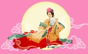 Chinese Girl With A Fan, Pink Background