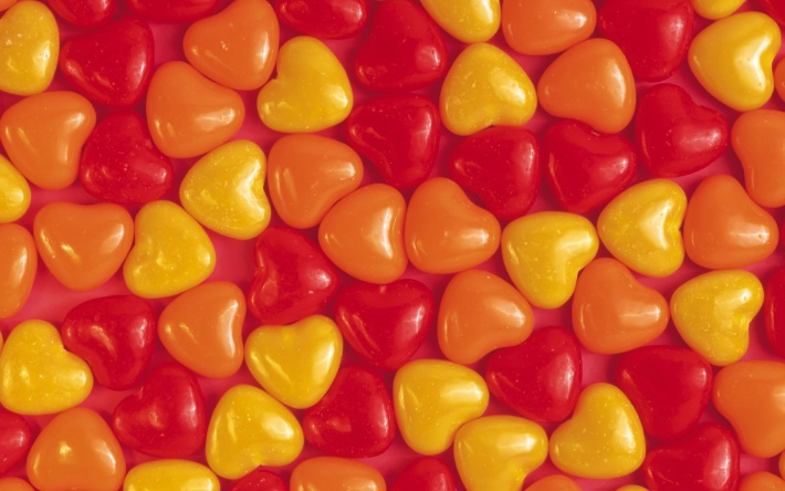 Red, Orange Yellow Candy Hearts