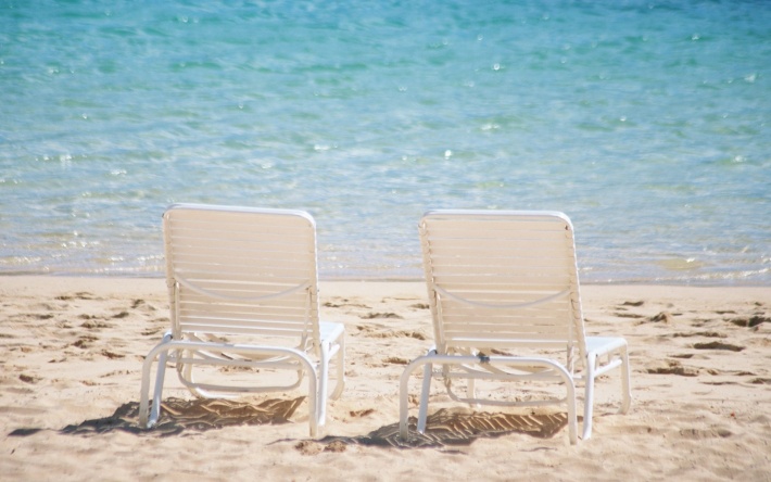 Deck Chairs on Sandy Beach, Hawaii