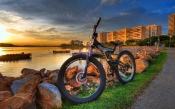 Bicycle, City, Stones, Sunset