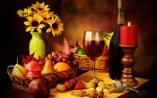 Fruits, Nuts, Flowers, Wine, Candle