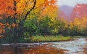 Autumn Stream, Trees, Painting