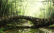 Painting, Forest, Bridge, The Creek