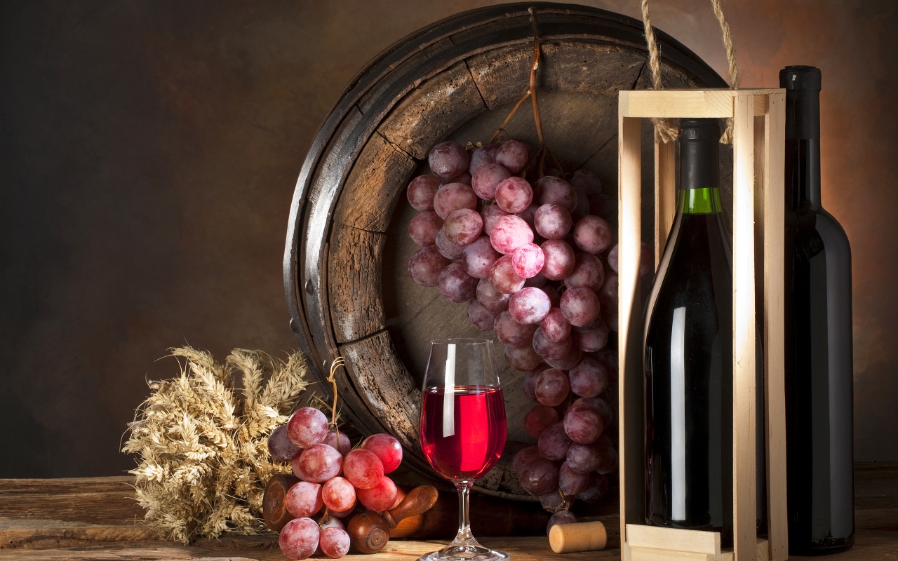 Red Wine, Grapes, Barrel