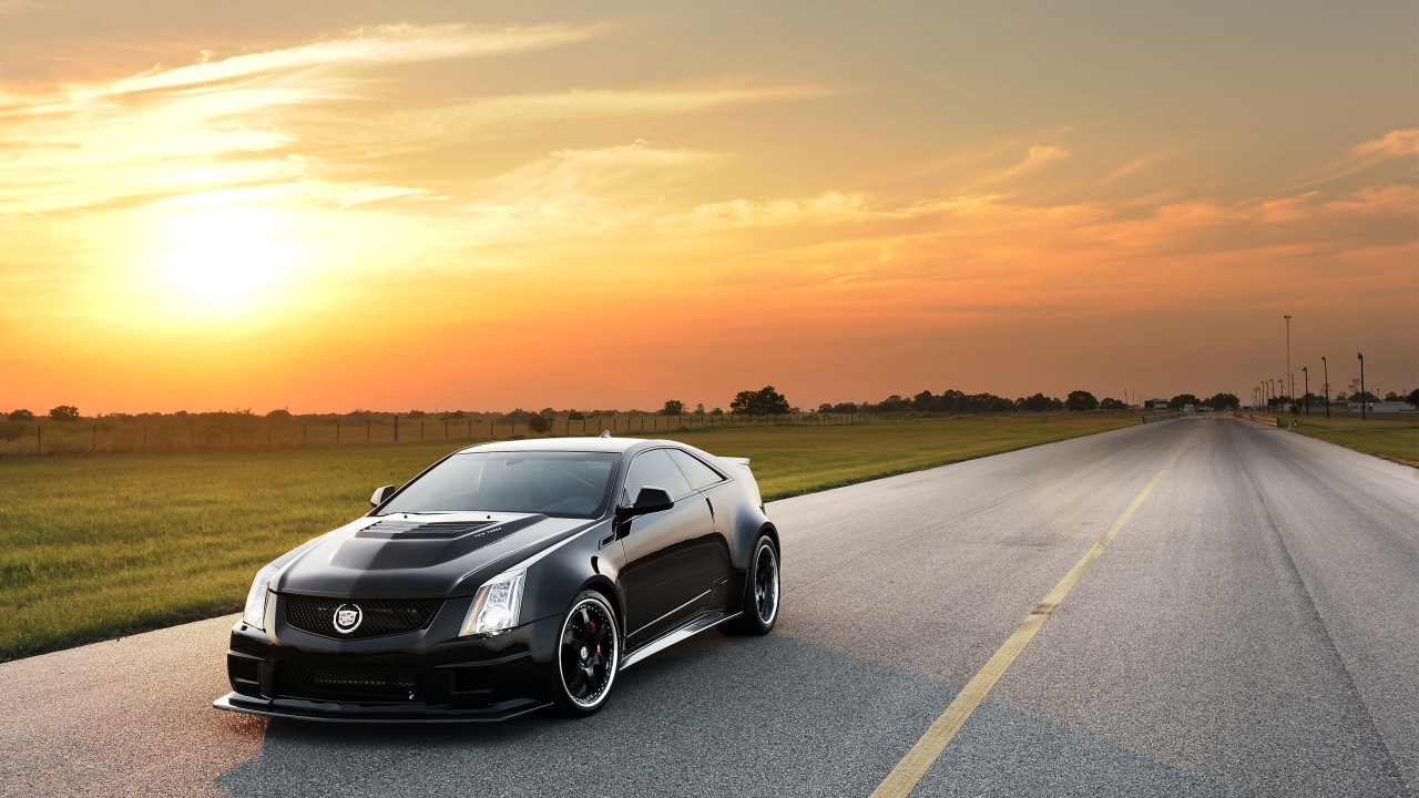 Black Cadillac CTS-V by Hennessey 2012 at Sunset