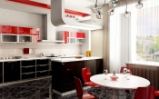 Kitchen in Red and Black Tones
