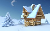 Wooden House in the Snow