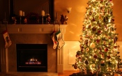 Burning Fireplace, Decorated Christmas Tree