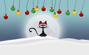 Black Cat in the Hat of Santa Claus on the Snow 1920x1200