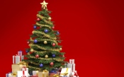 Gifts under the Christmas Tree, red background