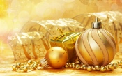Gold Christmas Decorations, Beads, Ribbon
