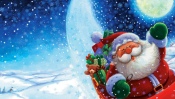 Jolly Santa Claus on Sledge 1366x768