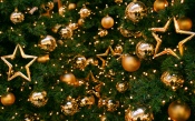 Gold Ornaments on a Christmas Tree