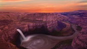 Amazing Waterfall and Purple Mountains