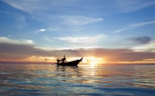 Boat, Sunset, Fisherman
