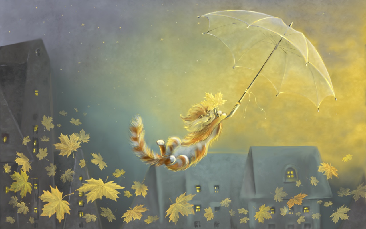 Flying Cat, Winter Soon Painting